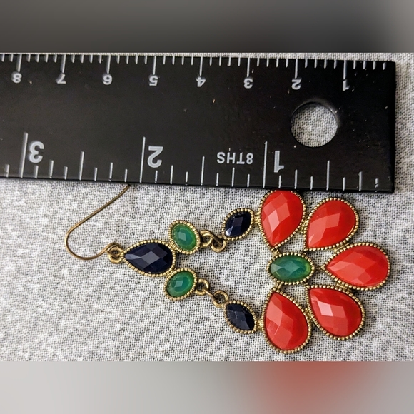 Francesca's Collection Red, Green, and Black Chandelier Style Earrings - Picture 3 of 4
